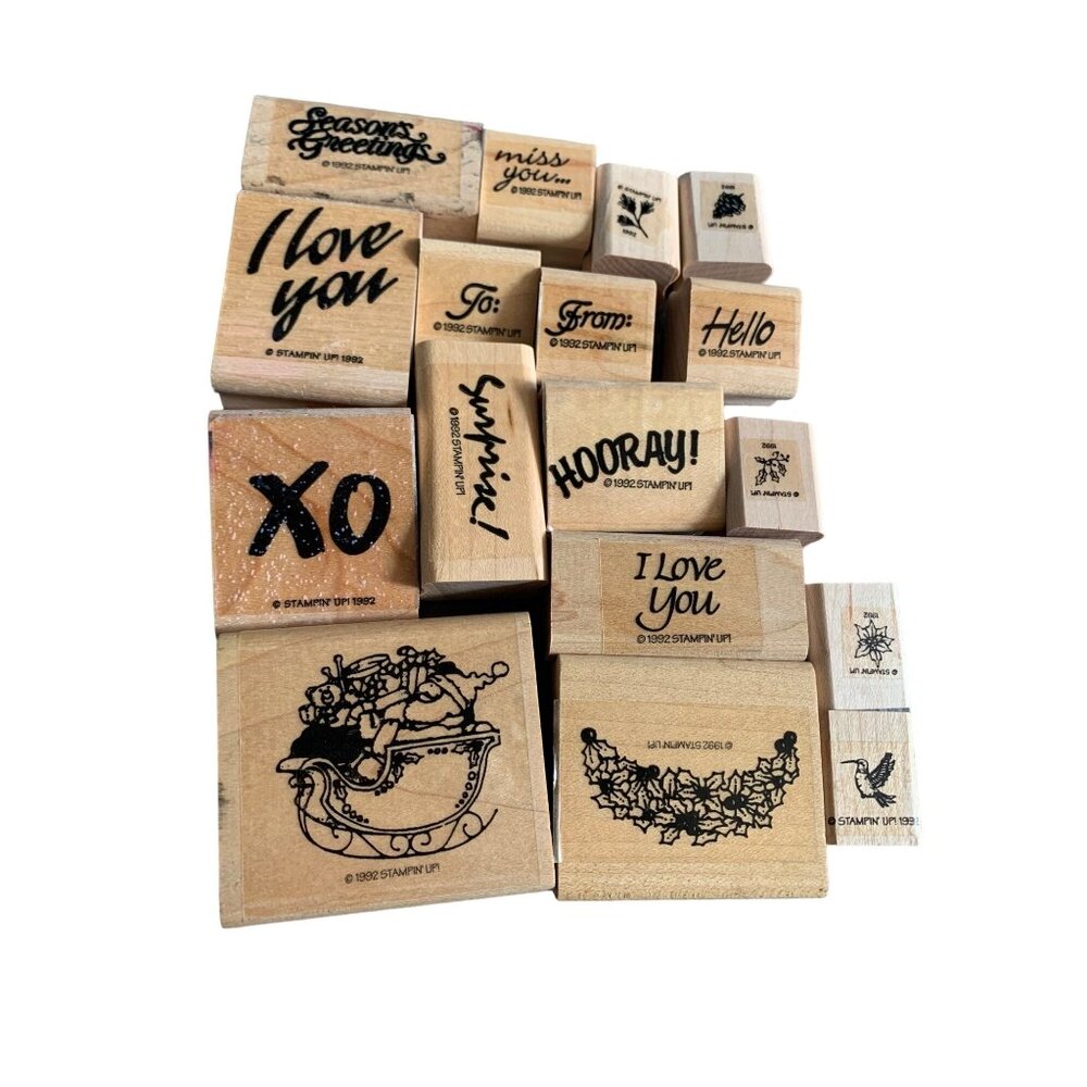 Christmas & Love Stampin Up Rubber Stamps Set - 8 Pieces - Wood Mounted